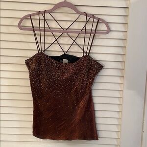 Elegant Chelsea Nites Rust Shimmering Graduated Beaded Multi Strap Top